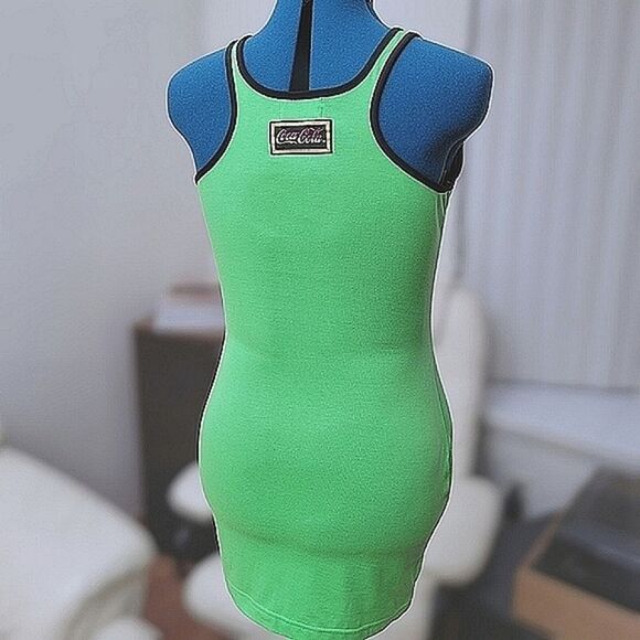 Vtg 80s Coca-Cola lime green bodycon mini tank dress - Picture 3 of 11